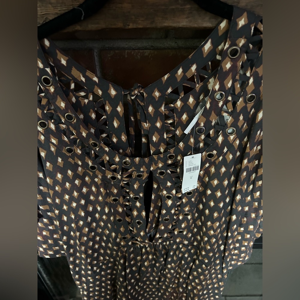 Anthropologie Brown and Black Eyelet Dress